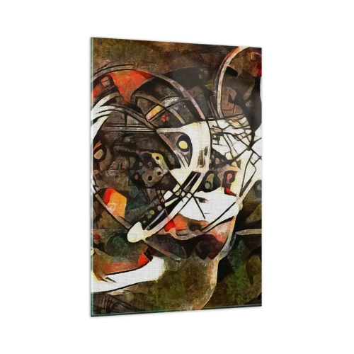Impression sur verre - Image sur verre - Abstraction expressive dans des tons sombres avec des lignes dynamiques. - 80x120cm - Vous entendez le mouvement ? - Décoration murale moderne pour le salon et la chambre ARTTOR