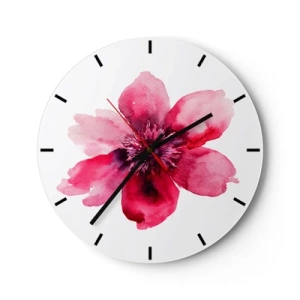 Horloge murale - Pendule murale - Composition florale rouge à l'aquarelle - 30x30cm - Un baiser parfumé au carmin - Décoration murale moderne pour le salon, la cuisine et la chambre ARTTOR