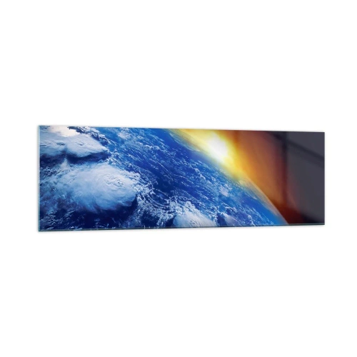 Impression sur verre - Image sur verre - Vue de la Terre depuis l'espace au coucher du soleil - 160x50cm - Lever de soleil sur la planète bleue - Décoration murale moderne pour le salon et la chambre ARTTOR
