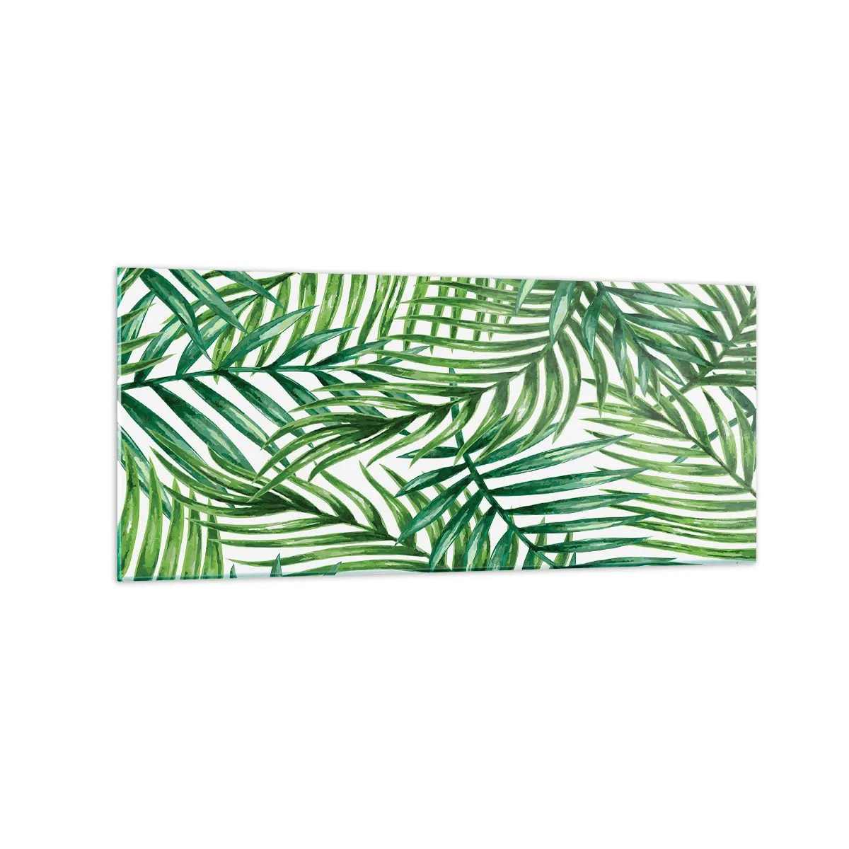 Impression sur verre - Image sur verre - Feuilles de palmier tropicales vertes sur fond clair - 120x50cm - Sous la canopée verte - Décoration murale moderne pour le salon et la chambre ARTTOR