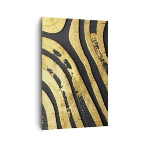 Impression sur toile - Image sur toile - Vagues abstraites dorées sur fond noir - 80x120cm - Tout coule - Décoration murale moderne pour le salon et la chambre ARTTOR