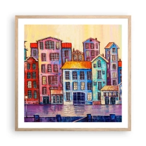 Affiche dans un chêne clair - Poster - Une ville comme dans un conte de fées - 60x60 cm