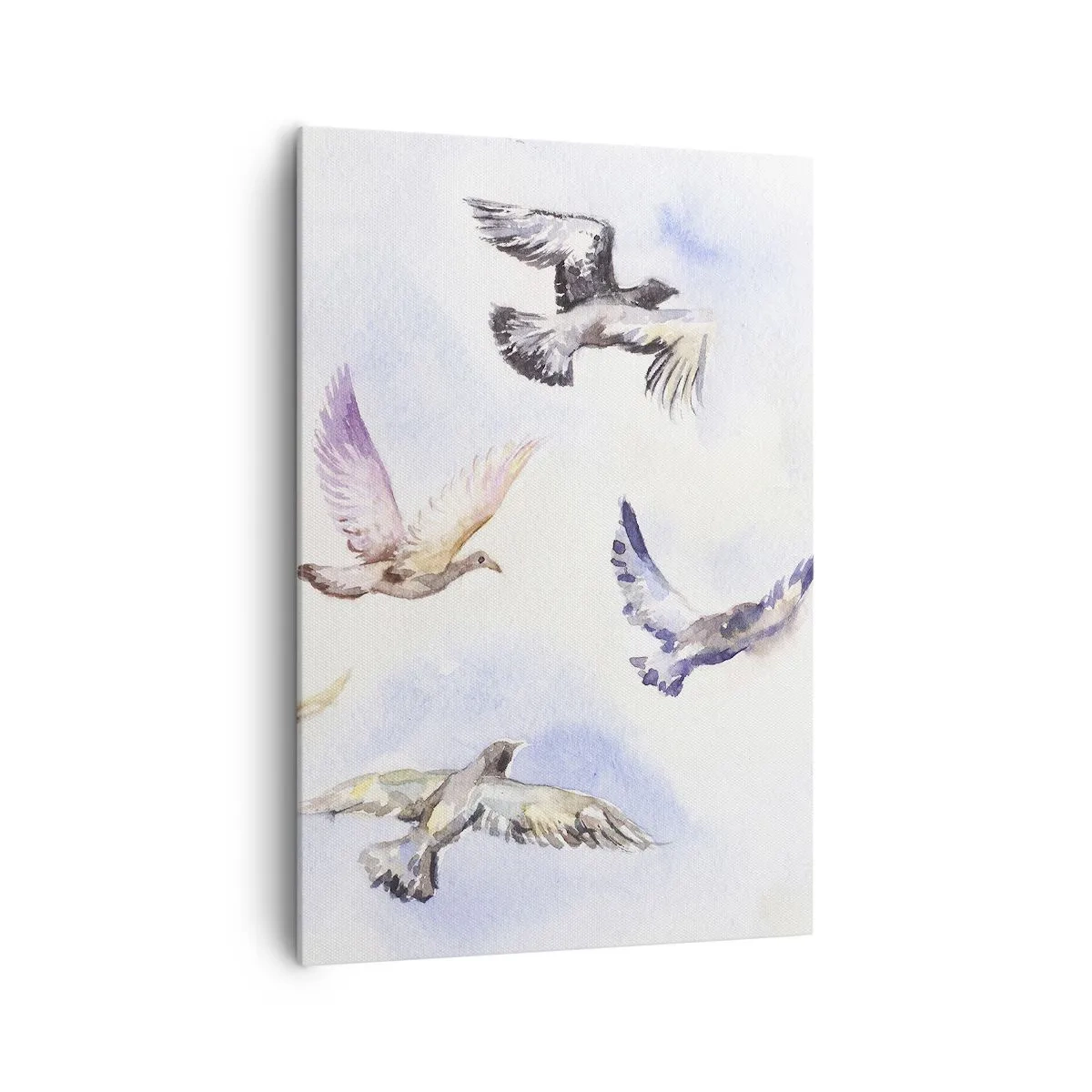 Impression sur toile - Image sur toile - Oiseaux à l'aquarelle en vol sur un ciel délicat - 70x100cm - Liberté en gris et bleu - Décoration murale moderne pour le salon et la chambre ARTTOR