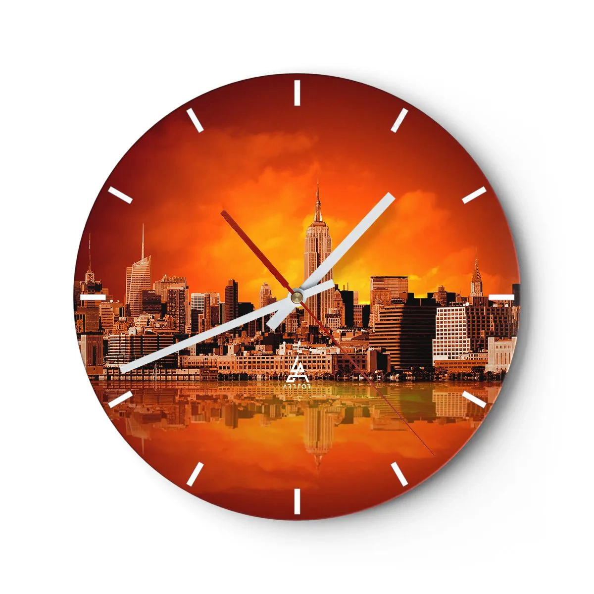 Horloge murale - Pendule murale - Panorama de grande ville en jaune et bronze - 40x40 cm