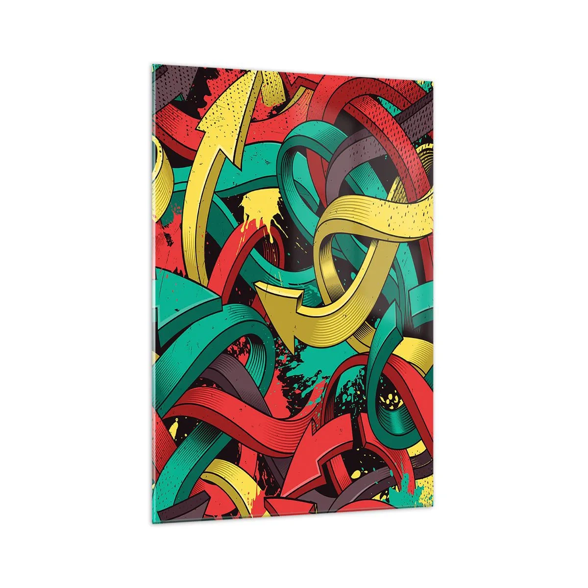Impression sur verre - Image sur verre - Des flèches abstraites aux couleurs vives créant le chaos - 70x100cm - Quel chemin vers le but ? - Décoration murale moderne pour le salon et la chambre ARTTOR