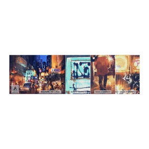 Échantillon de Papier Peint Premium Canvas - Et la ville ne dort pas - Ville, Personnes, Architecture - 100x30 cm