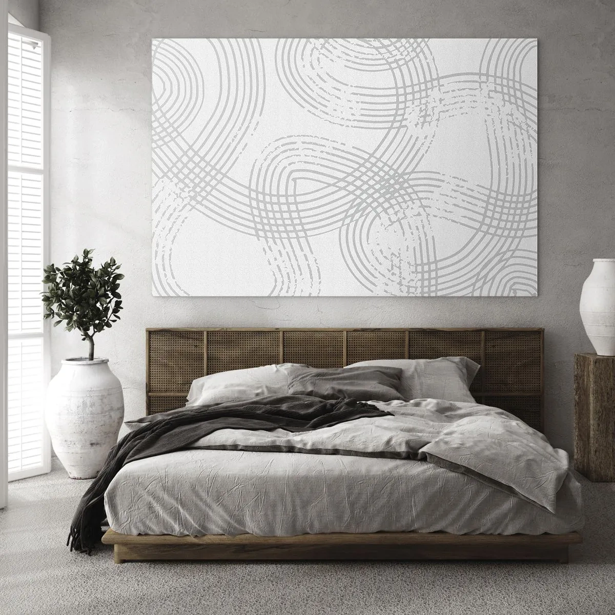 Impression sur verre - Image sur verre - Lignes courbes abstraites dans des tons de gris sur blanc - 70x50cm - Il n'y a pas de chemin droit - Décoration murale moderne pour le salon et la chambre ARTTOR