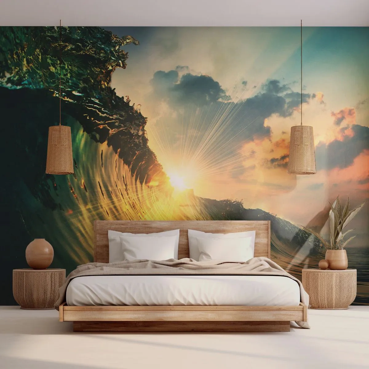 Papier Peint Photo Standard Eco - Surfeur, où es-tu ? - Vague de mer, Rayons du soleil, Nature - 400x280 cm