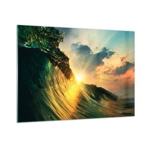 Impression sur verre - Image sur verre - Le soleil couchant illuminant les vagues de l'océan - 100x70cm - Surfeur, où es-tu ? - Décoration murale moderne pour le salon et la chambre ARTTOR