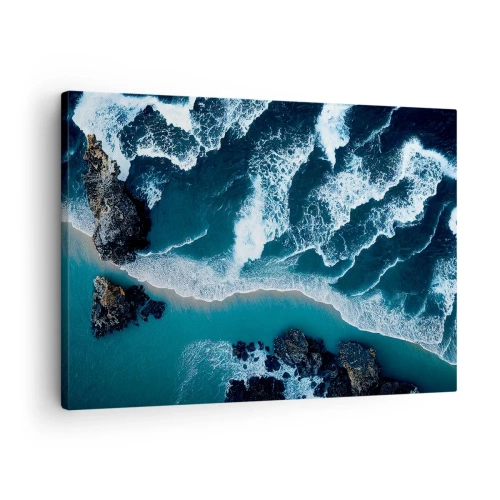 Impression sur toile - Image sur toile - Vue aérienne des vagues s'écrasant sur le rivage - 70x50cm - Enveloppé par les vagues - Décoration murale moderne pour le salon et la chambre ARTTOR