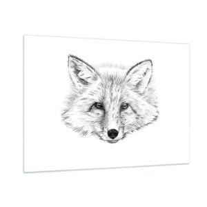 Impression sur verre - Image sur verre - Dessin d'une tête de renard sur fond blanc - 100x70cm - Ces yeux peuvent-ils mentir ? - Décoration murale moderne pour le salon et la chambre ARTTOR