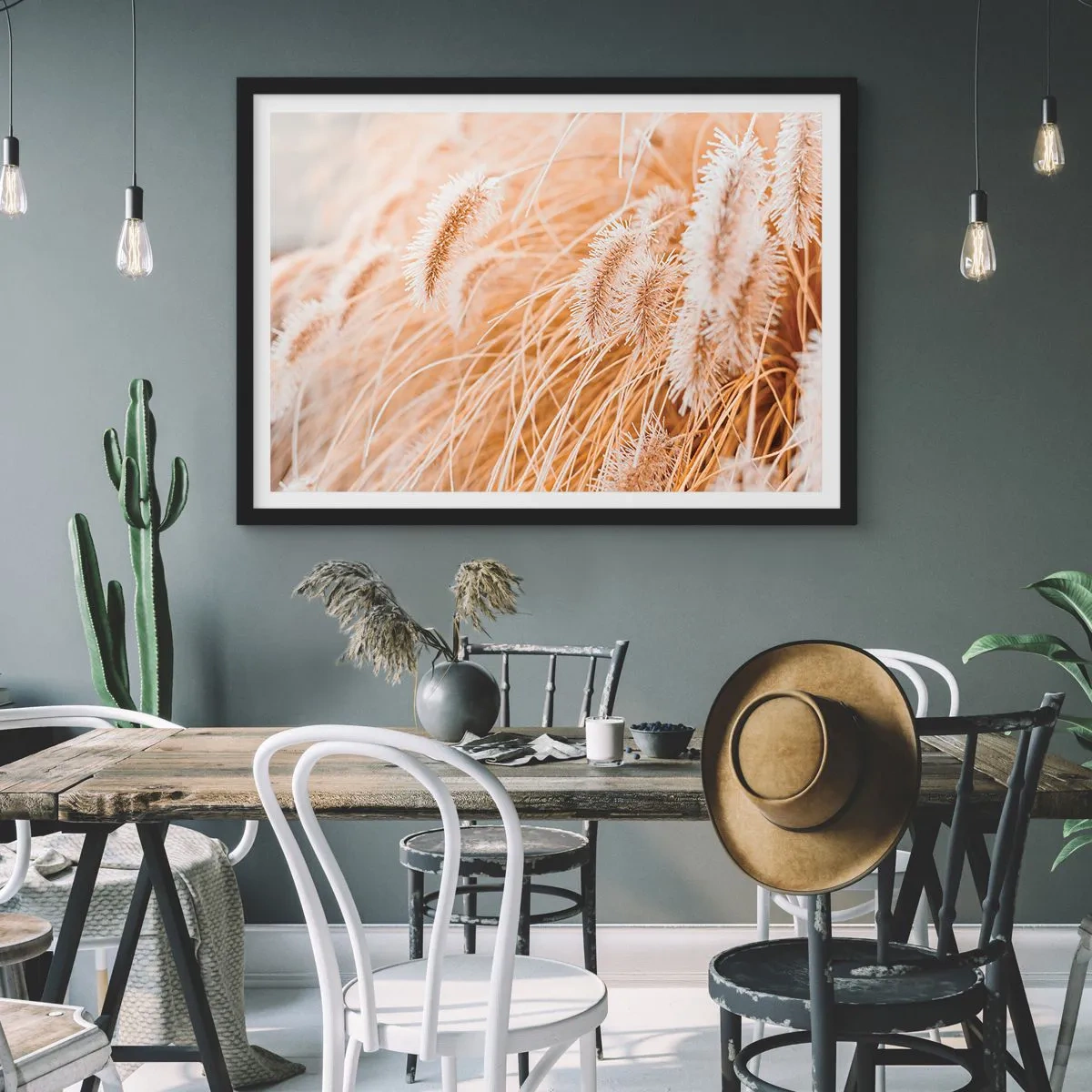 Affiche dans un cadre noir - Poster - Le bruissement doré de l'herbe - 50x40 cm