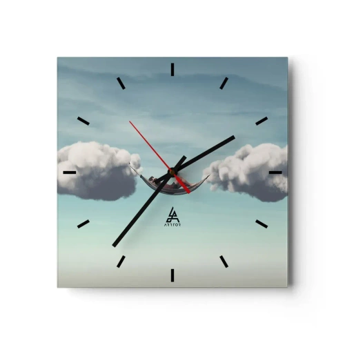 Horloge murale - Pendule murale - Une personne se détendant dans un hamac suspendu dans les nuages - 30x30cm - Instant de bonheur - Décoration murale moderne pour le salon et la chambre ARTTOR