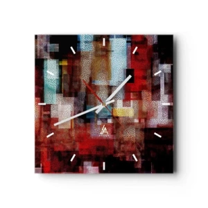 Horloge murale - Pendule murale - Abstraction géométrique dans des tons intenses de rouge - 30x30cm - Mélange de confusions - Décoration murale moderne pour le salon et la chambre ARTTOR