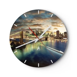 Horloge murale - Pendule murale - Une soirée lumineuse sur Manhattan - 40x40 cm