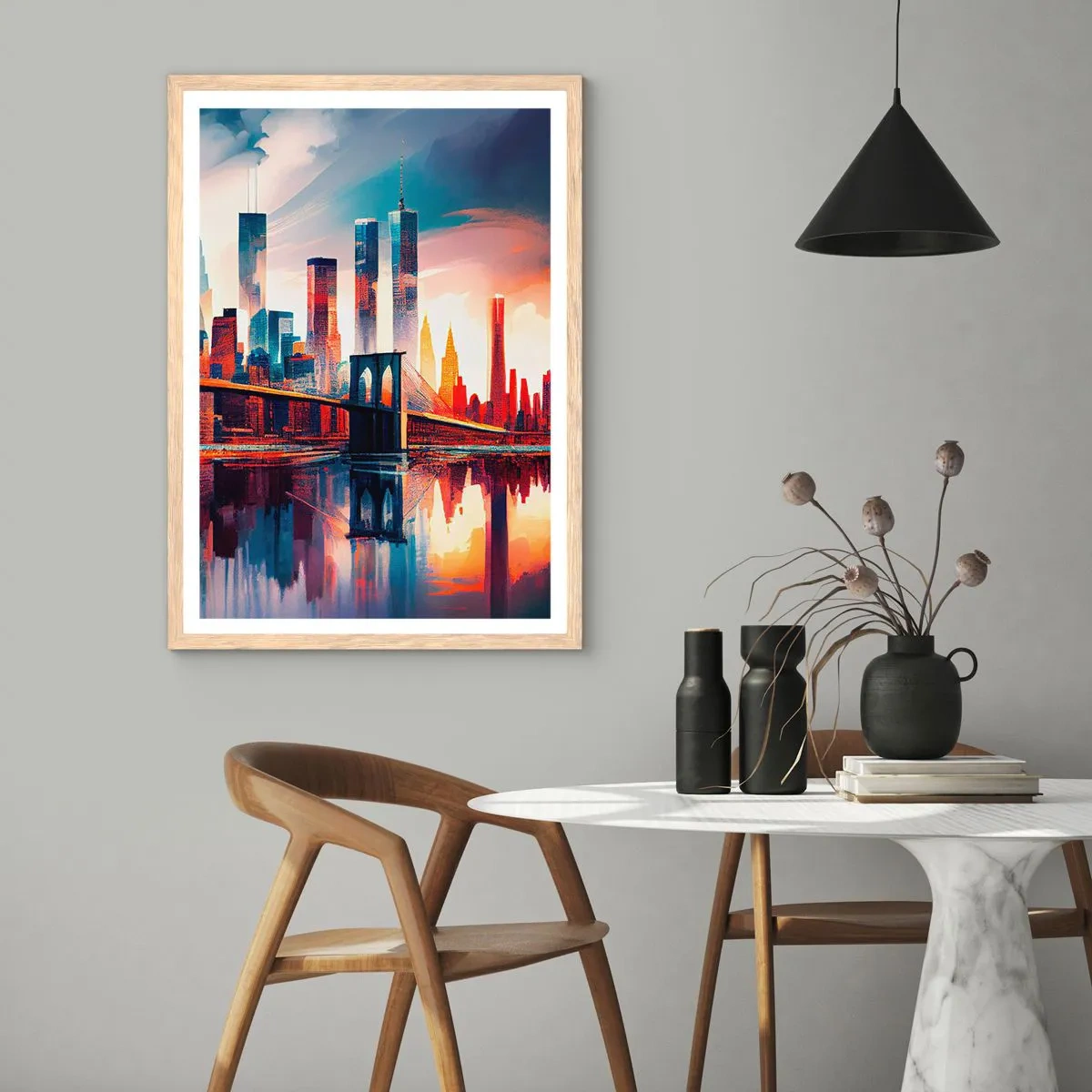 Affiche dans un chêne clair - Poster - New York onirique - 70x100 cm