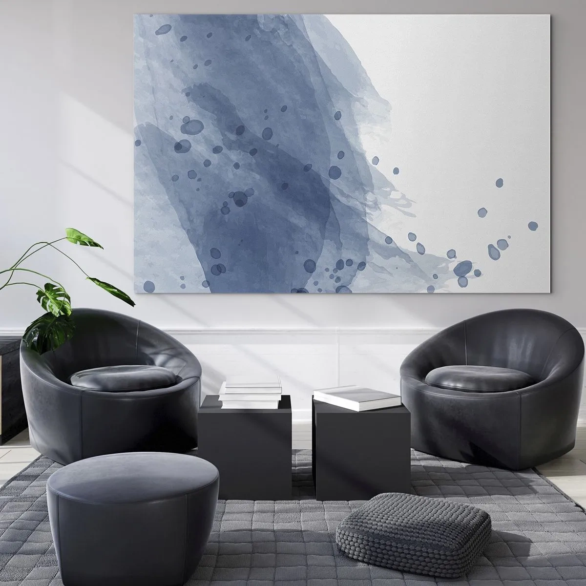 Impression sur verre - Image sur verre - Tache d'aquarelle dans les tons de bleu - 70x50cm - Tulle bleu - Décoration murale moderne pour le salon et la chambre ARTTOR