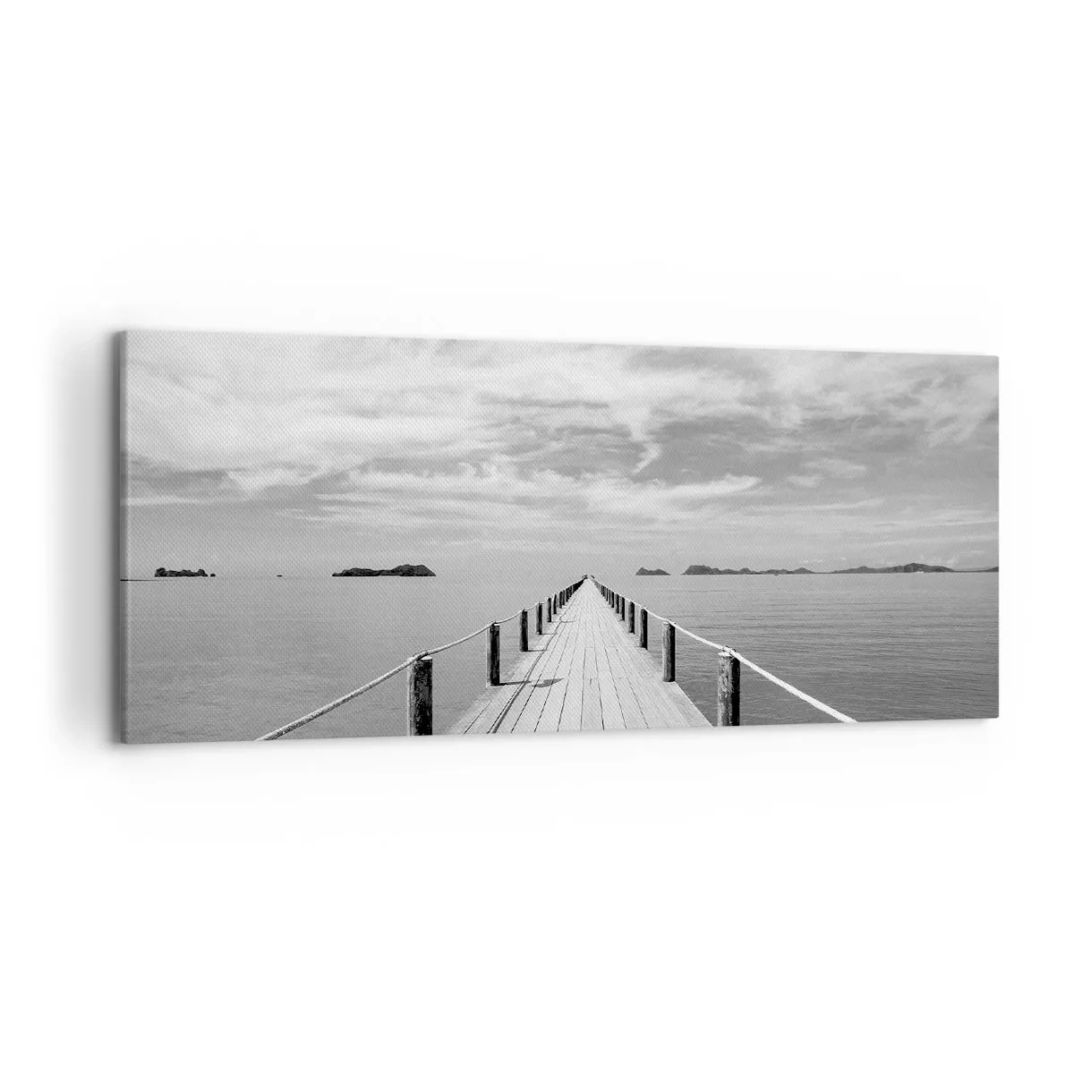 Impression sur toile - Image sur toile - Une jetée en bois menant au loin sur une mer calme - 120x50cm - Et peut-être un voyage... - Décoration murale moderne pour le salon et la chambre ARTTOR