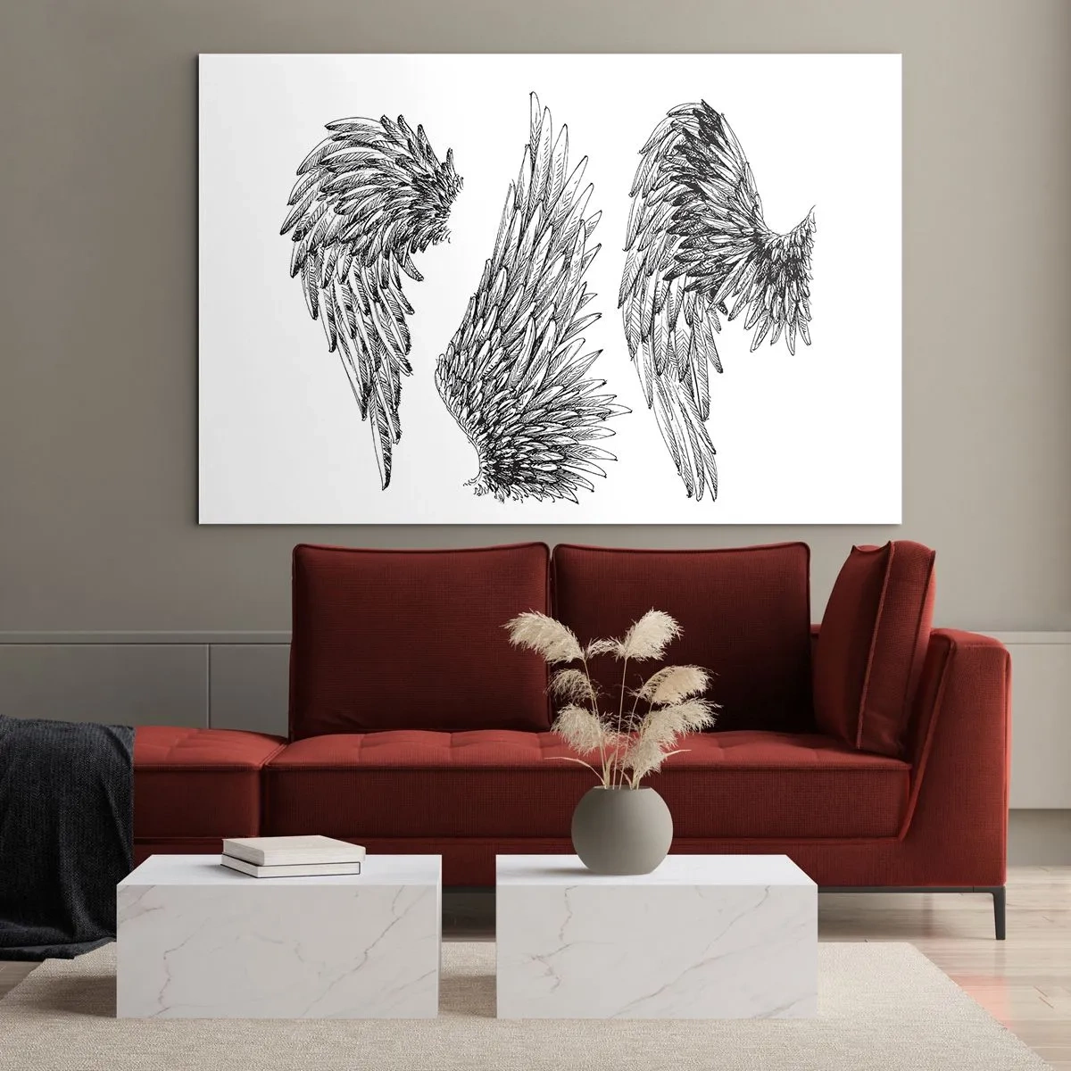 Impression sur verre - Image sur verre - Ailes d'ange en graphisme artistique noir et blanc - 70x50cm - Et tu peux devenir un ange - Décoration murale moderne pour le salon et la chambre ARTTOR