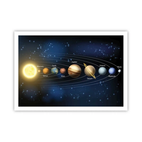 Affiche - Poster - Schéma du système solaire avec les planètes et le soleil - 100x70cm - L'une des dix - Décoration murale moderne pour le salon et la chambre ARTTOR