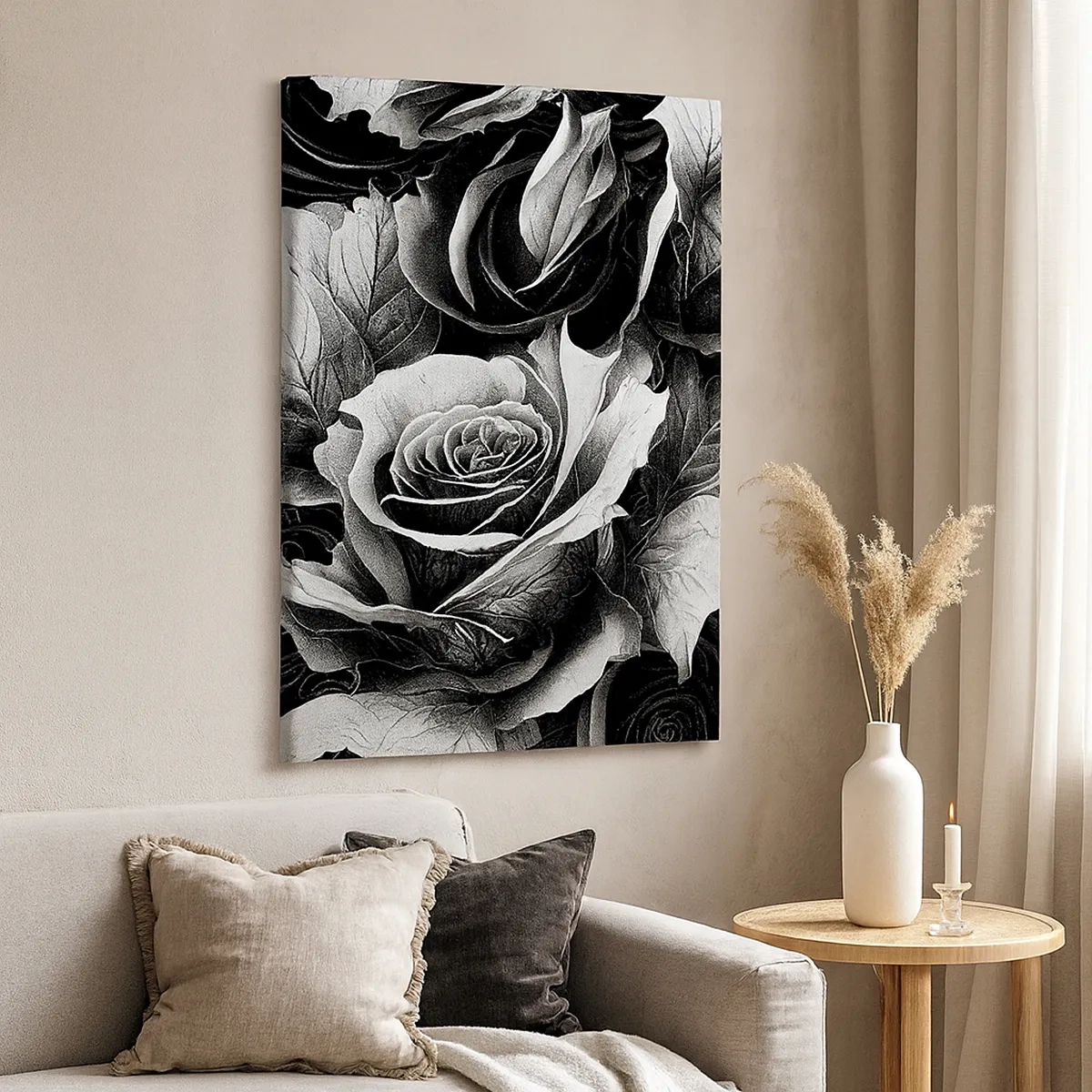 Impression sur toile - Image sur toile - Roses noires et blanches dans une composition élégante - 50x70cm - Toujours une reine - Décoration murale moderne pour le salon et la chambre ARTTOR