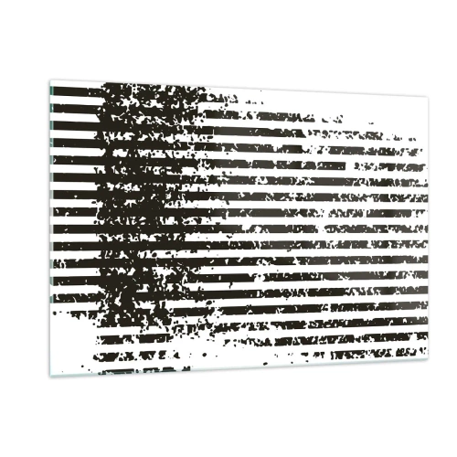 Impression sur verre - Image sur verre - Lignes horizontales noires et blanches avec effets de bruit et d'abrasion - 120x80cm - Rythme et bruissement - Décoration murale moderne pour le salon et la chambre ARTTOR
