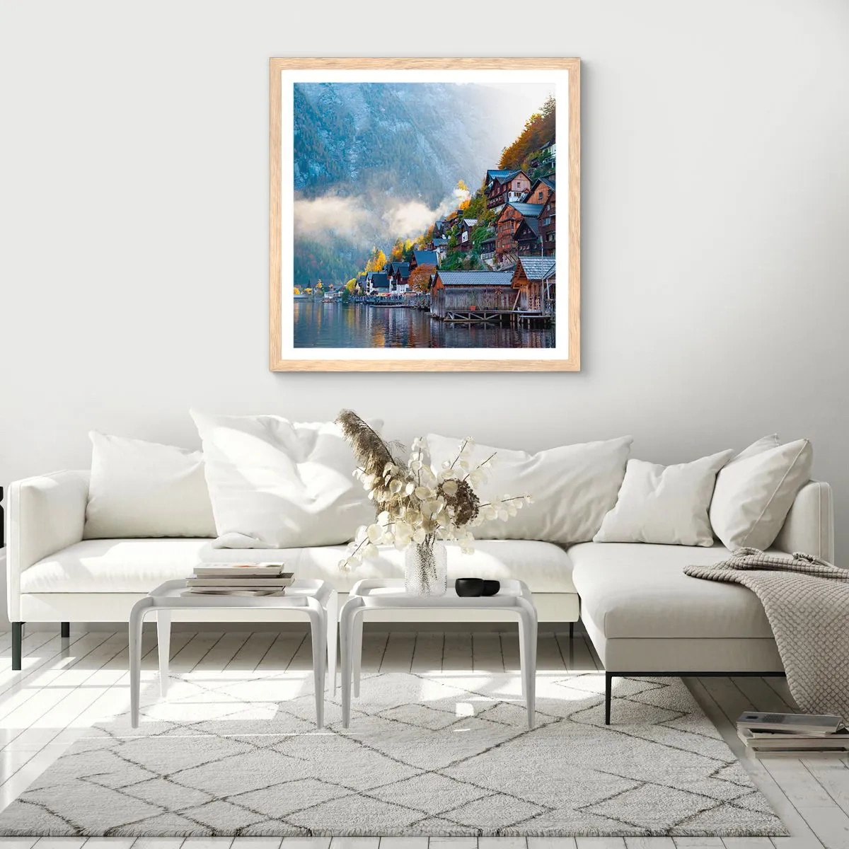 Affiche dans un chêne clair - Poster - Ambiance alpine - 50x50 cm