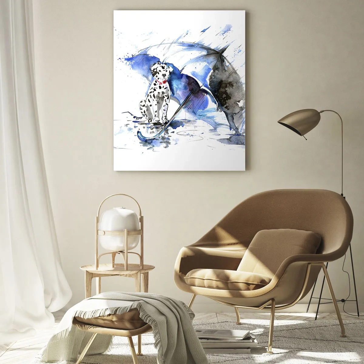 Impression sur verre - Image sur verre - Aquarelle représentant un chien dalmatien avec un parapluie en arrière-plan - 70x100cm - C'est à ça que sert un ami - Décoration murale moderne pour le salon et la chambre ARTTOR
