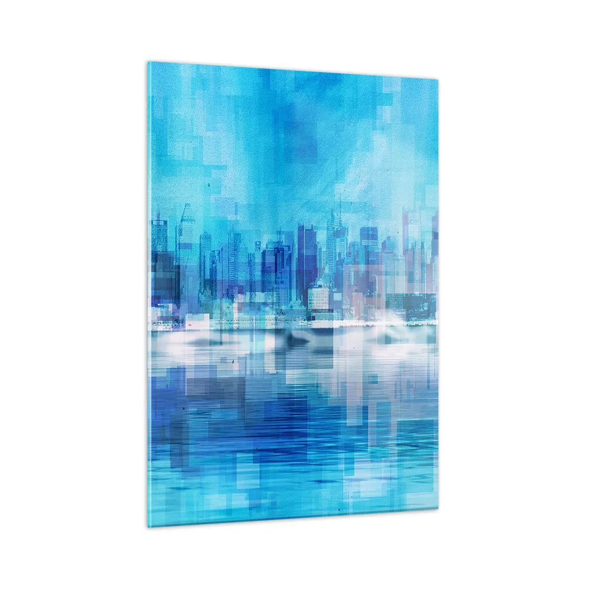 Impression sur verre - Image sur verre - Un panorama urbain moderne dans des tons bleus - 50x70cm - Noyé dans le bleu - Décoration murale moderne pour le salon et la chambre ARTTOR