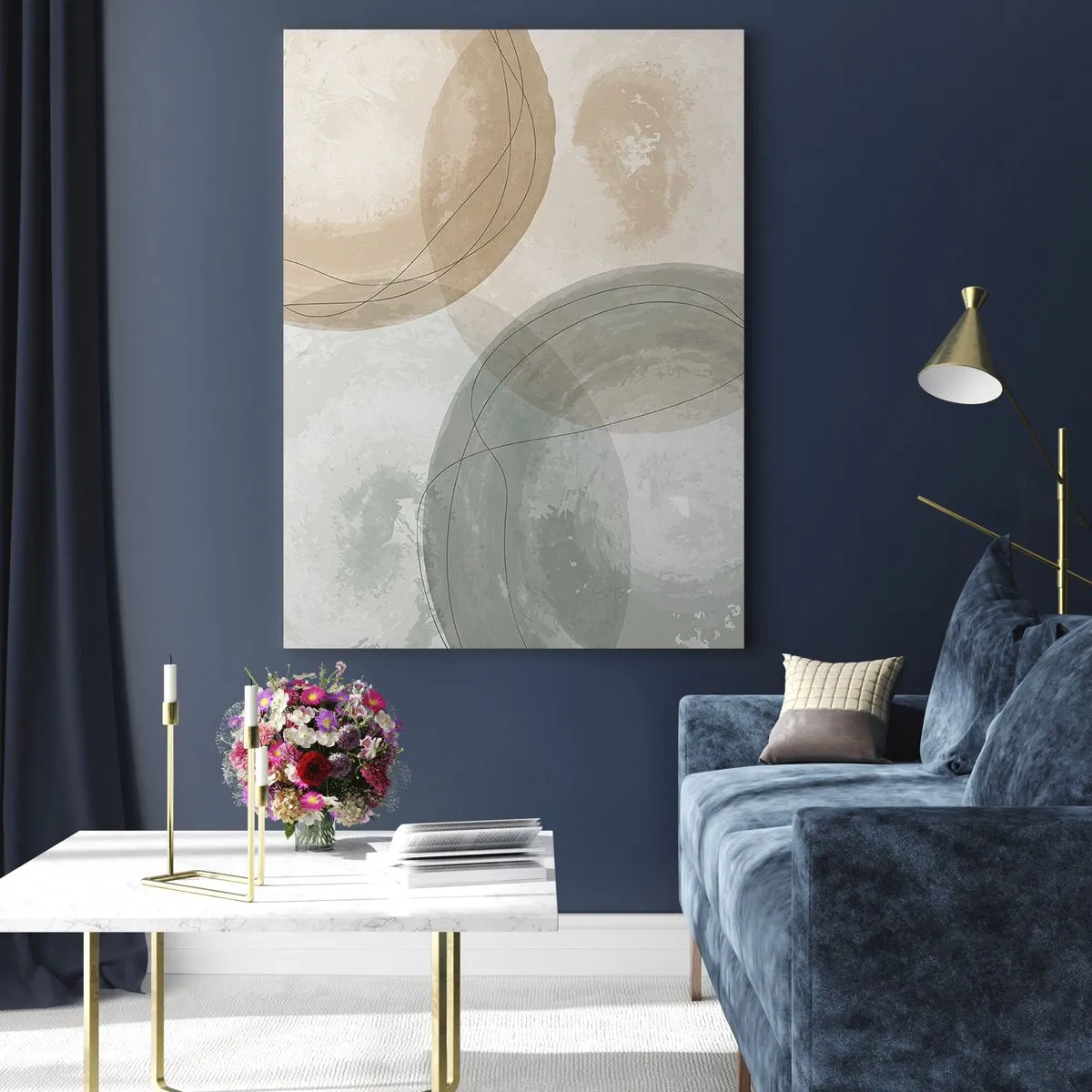 Impression sur verre - Image sur verre - Composition abstraite aux couleurs pastel avec des lignes - 70x100cm - Mondes pénétrants - Décoration murale moderne pour le salon et la chambre ARTTOR