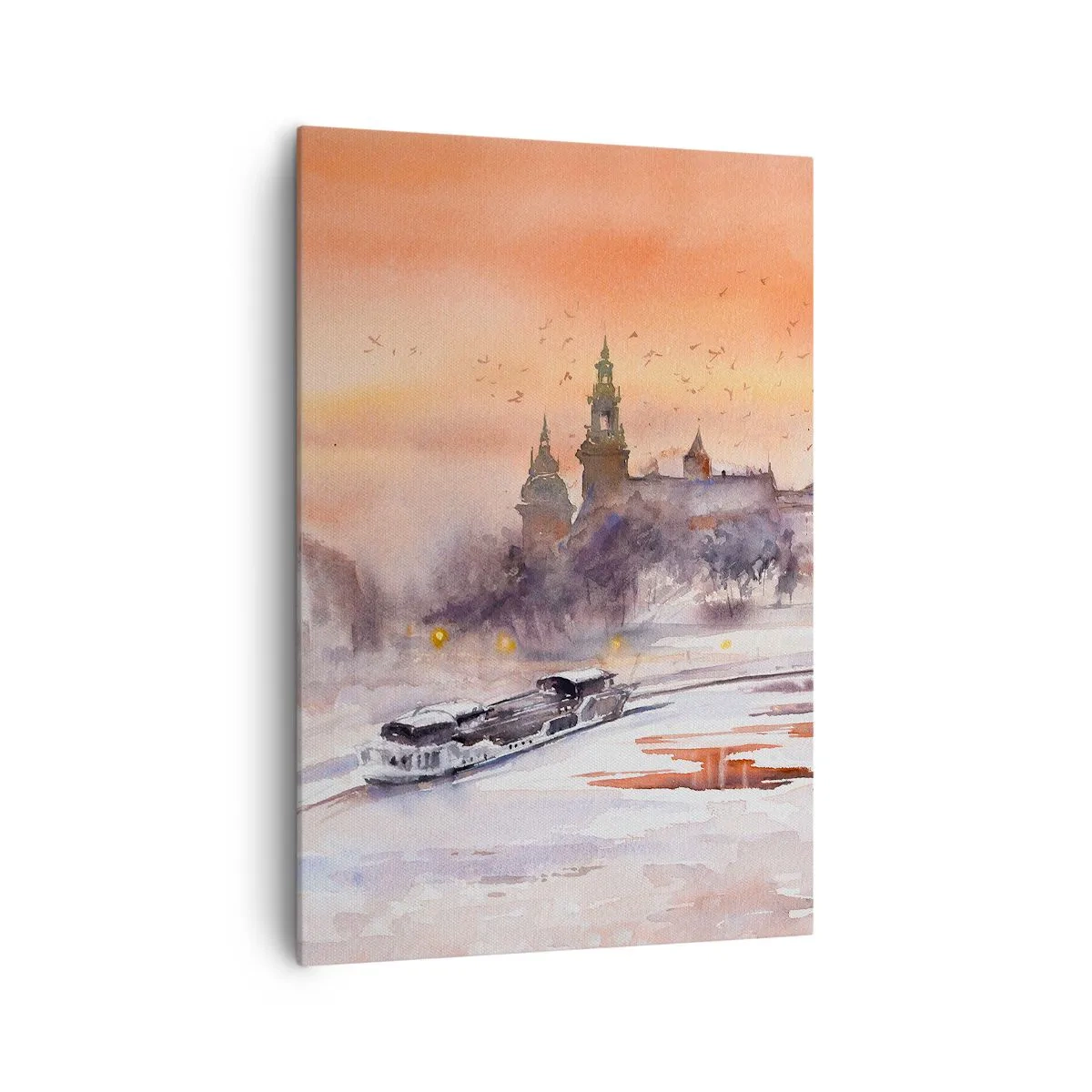 Impression sur toile - Image sur toile - Coucher de soleil sur le château dans un paysage hivernal - 70x100cm - Coucher de soleil royal - Décoration murale moderne pour le salon et la chambre ARTTOR