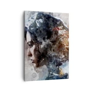 Impression sur toile - Image sur toile - Portrait d'une femme combinant son visage avec un paysage urbain en arrière-plan - 50x70cm - L'histoire d'une fille avec une ville en arrière-plan - Décoration murale moderne pour le salon et la chambre ARTTOR