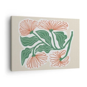 Impression sur toile - Image sur toile - Un dessin de fleurs dans un style minimaliste avec des feuilles vertes - 70x50cm - Folk et moderne - Décoration murale moderne pour le salon et la chambre ARTTOR