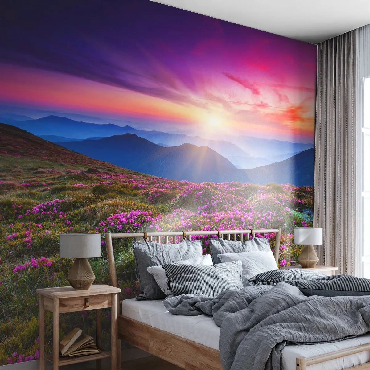Papier Peint Photo Premium Canvas - Les herbes sentaient les grappes fraîches de la récolte - Paysage, Montagnes, Fleurs - 250x175 cm