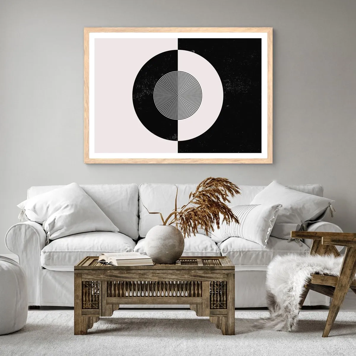 Affiche dans un chêne clair - Poster - Harmonie de noir et blanc - 70x50 cm