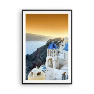 Affiche dans un cadre noir - Poster - Santorin - blotti contre les rochers - 61x91 cm