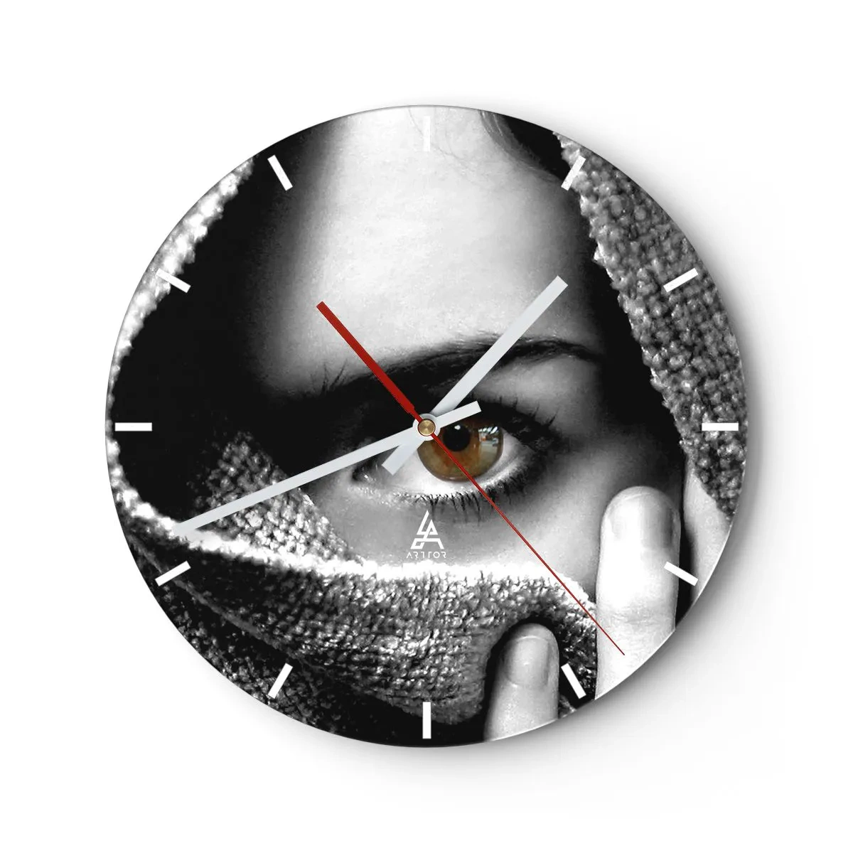 Horloge murale - Pendule murale - Look noir et blanc caché derrière le tissu - 30x30cm - Apprenez le secret - Décoration murale moderne pour le salon, la cuisine et la chambre ARTTOR