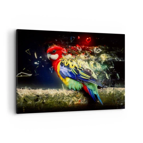 Impression sur toile - Image sur toile - Un perroquet aux couleurs vives sur un fond d'effets de lumière - 100x70cm - Messager d'éclat - Décoration murale moderne pour le salon et la chambre ARTTOR