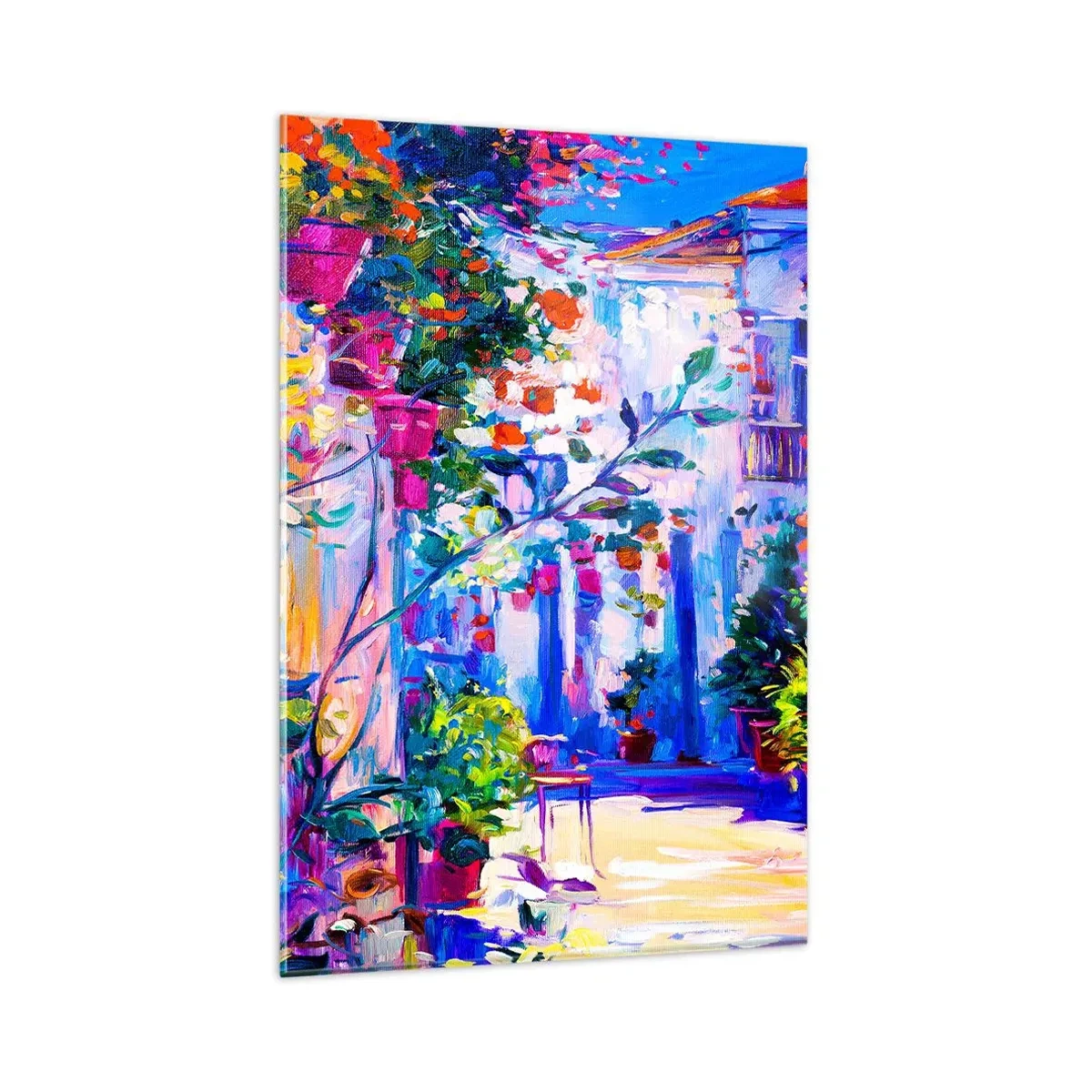 Impression sur verre - Image sur verre - Une rue colorée pleine de fleurs - 80x120cm - Impression - une rue italienne - Décoration murale moderne pour le salon et la chambre ARTTOR