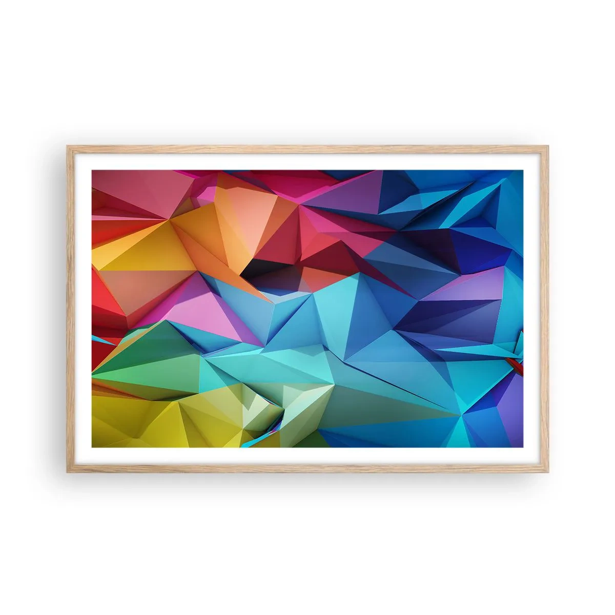 Affiche dans un chêne clair - Poster - Origami arc-en-ciel - 91x61 cm