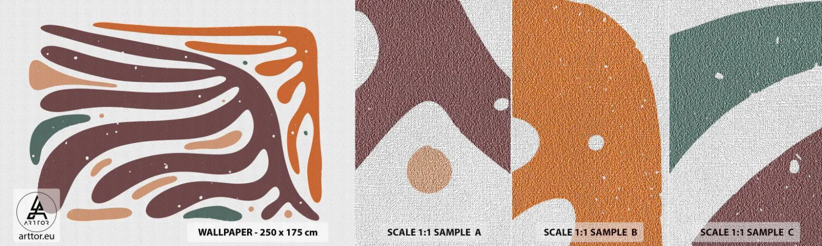 Échantillon de Papier Peint Premium Canvas - Composition organique rayonnante - Bohème, Minimalisme, Morceau - 100x30 cm