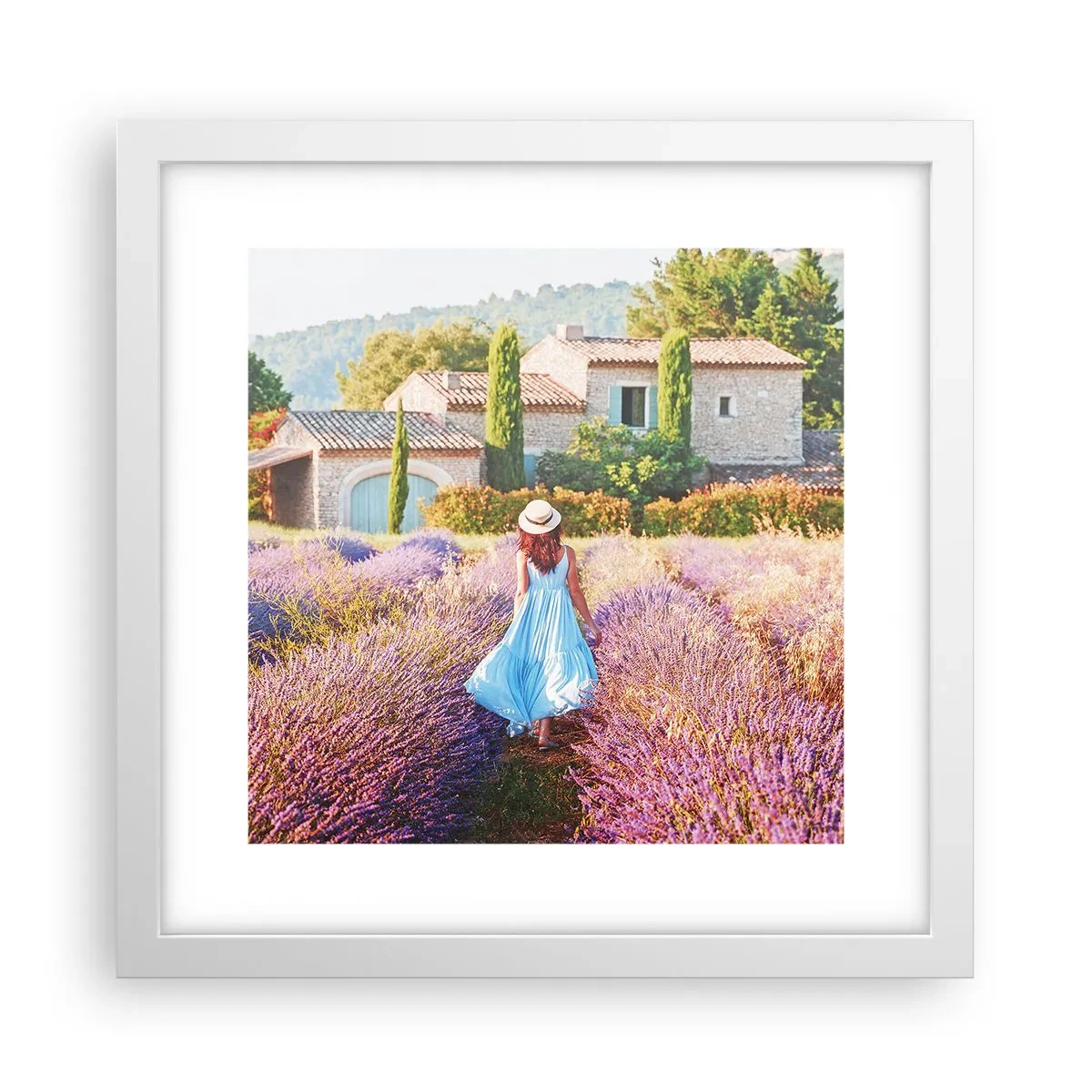 Affiche dans un cadre blanc - Poster - Fille de la lavande - 30x30 cm