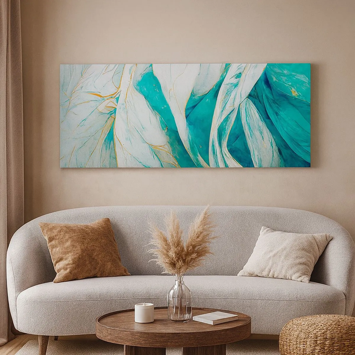 Impression sur toile - Image sur toile - Abstraction bleue avec un motif doré - 100x40 cm