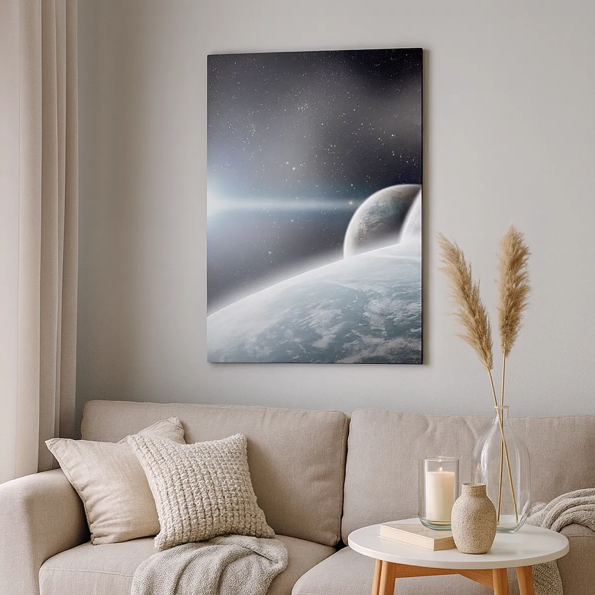 Impression sur toile - Image sur toile - Planètes dans l'espace sur fond d'étoiles et de galaxies - 50x70cm - Musique cosmique des sphères - Décoration murale moderne pour le salon et la chambre ARTTOR