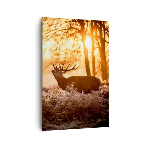 Impression sur toile - Image sur toile - Deux cerfs au coucher du soleil dans un paysage hivernal - 80x120cm - Le rêve d'un chasseur - Décoration murale moderne pour le salon et la chambre ARTTOR