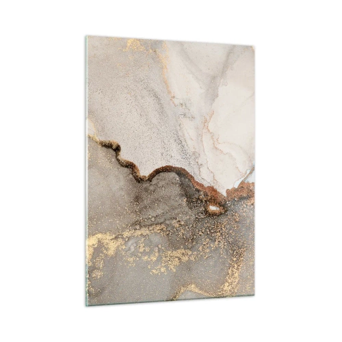 Impression sur verre - Image sur verre - Composition abstraite avec du beige, de l'or et du graphite - 50x70cm - Aux frontières des couleurs - Décoration murale moderne pour le salon et la chambre ARTTOR