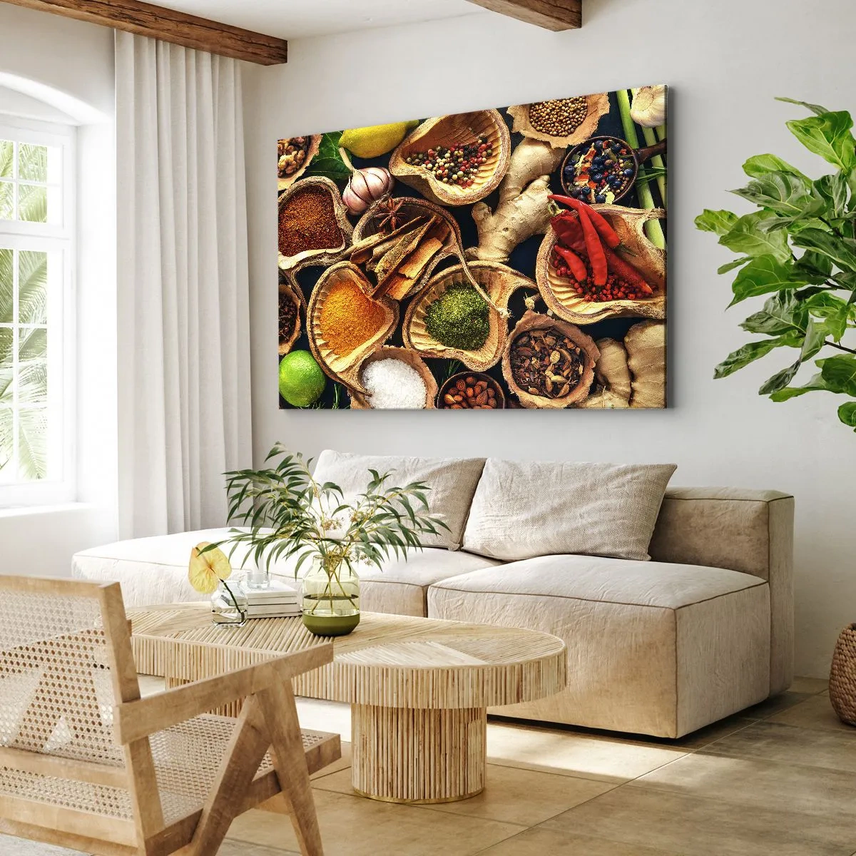 Impression sur toile - Image sur toile - Bols d'épices de différentes couleurs - 120x80cm - Prends ce que tu veux - Décoration murale moderne pour le salon et la chambre ARTTOR