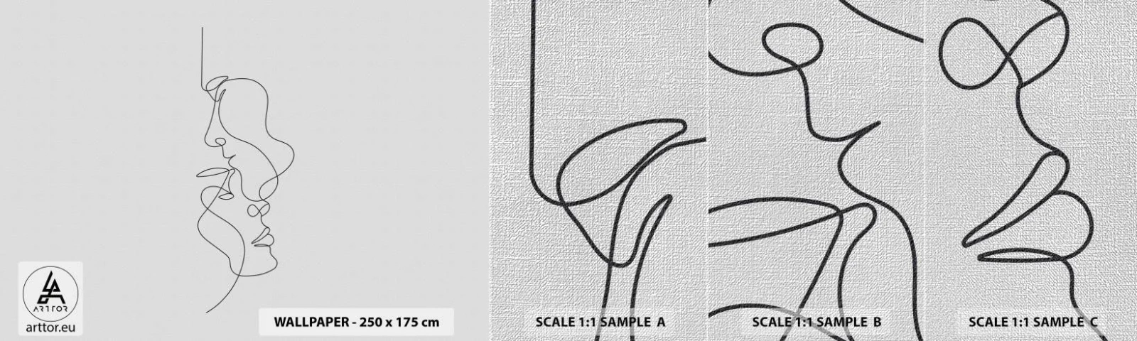 Échantillon de Papier Peint Premium Canvas - Chaleur de désir renaissant - Graphique, Couple amoureux, Baiser - 100x30 cm