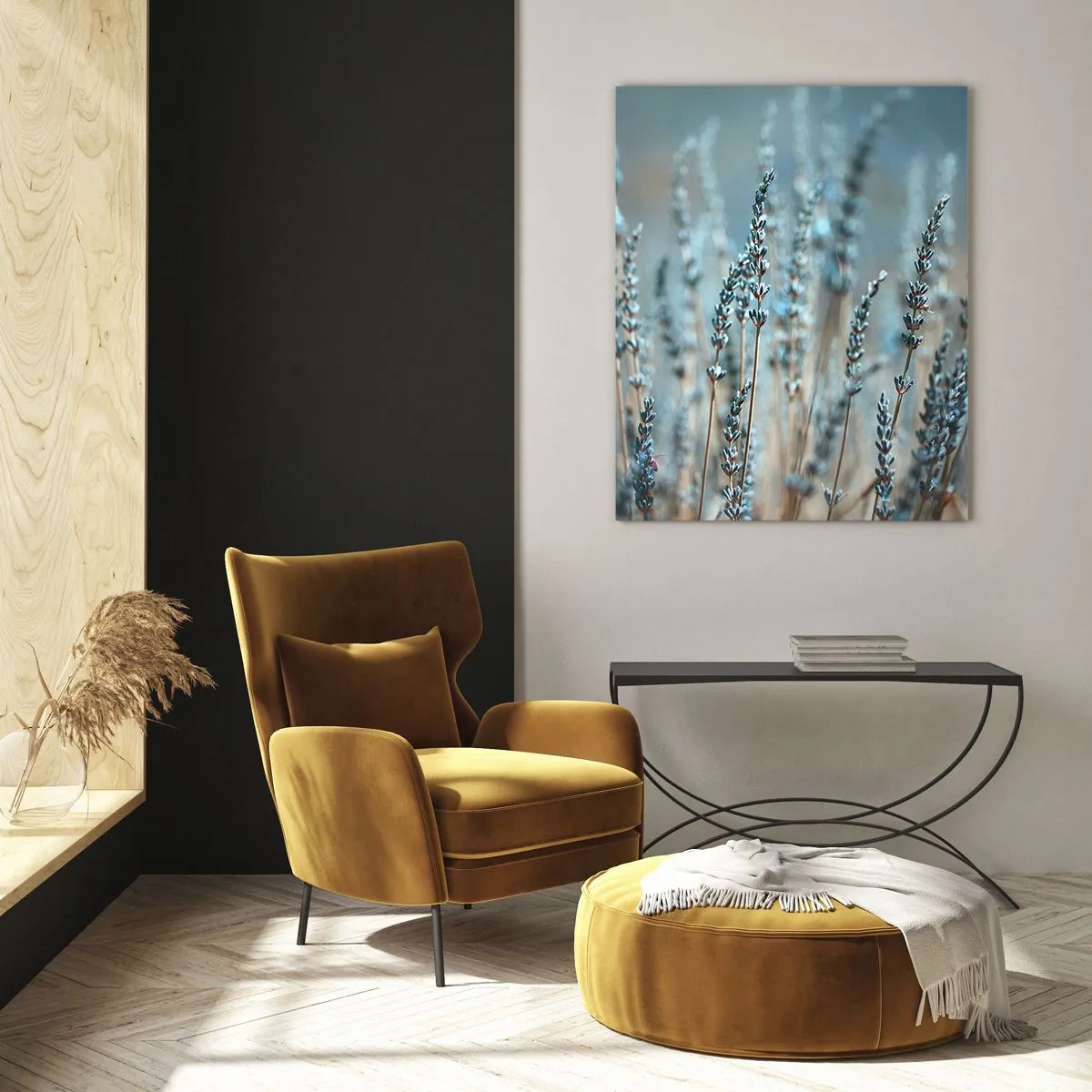 Impression sur verre - Image sur verre - Lavande dans les champs dans des tons pastel subtils - 70x100cm - Tige odorante - Décoration murale moderne pour le salon et la chambre ARTTOR