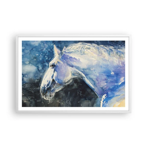 Affiche dans un cadre blanc - Poster - Portrait dans une lueur azur - 91x61 cm